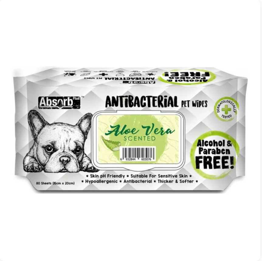 Absorb Plus Antibacterial ALOE VERA Scented Pet Wipes 80Pcs X12