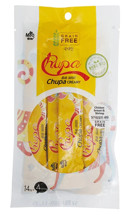 Bow Wow Korea MeoWow Chupa Creamy [Fresh Chicken Breast & Shrimp] 14g X4