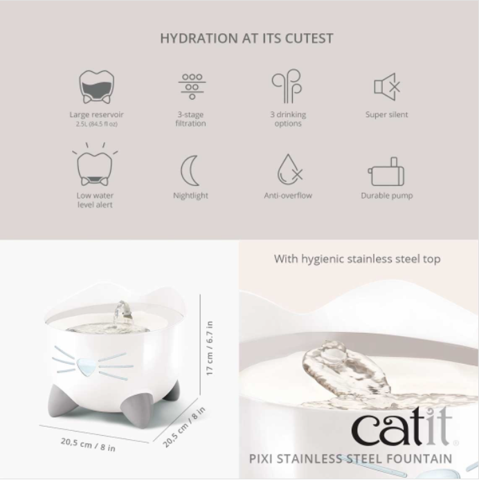 Catit PIXI Fountain Stainless Steel for Cats 2.5L