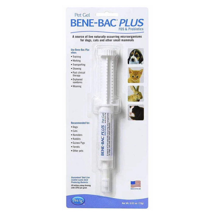 PetAg Bene-Bac Plus FOS & Probiotics Pet Gel Supplement Syringe (CARDED) 15g