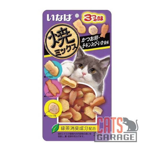 CIAO Soft Bits Mix Tuna & Chicken Fillet With Dried Bonito Chicken Soup & Squid Flavor 25g