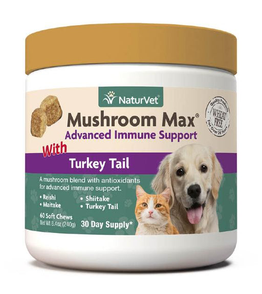 NaturVet Mushroom Max with Turkey Tail (Advanced Immunity Support) Supplements for Dogs & Cats (2 Sizes)