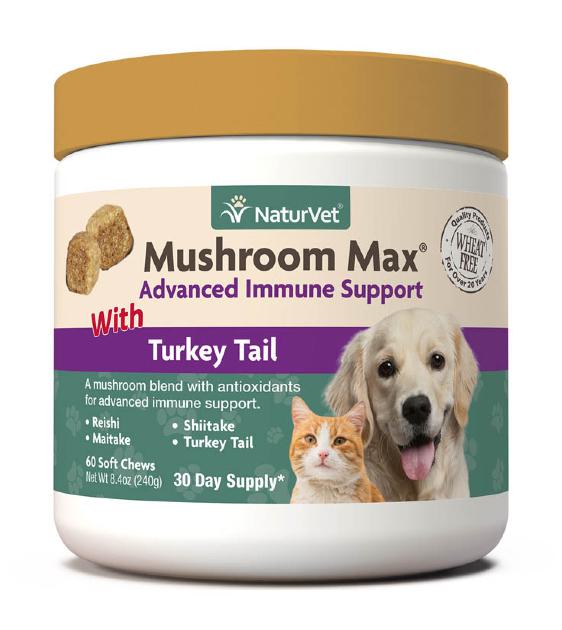 NaturVet Mushroom Max with Turkey Tail (Advanced Immunity Support) Supplements for Dogs & Cats (2 Sizes)