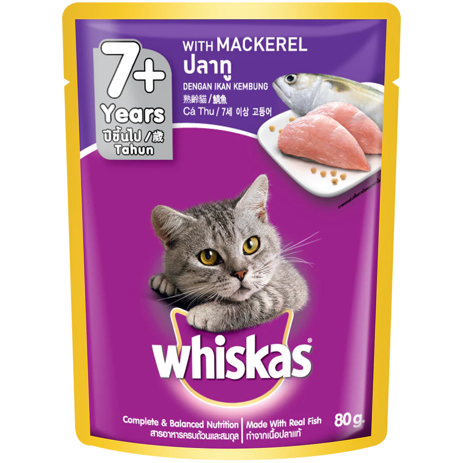 Whiskas Adult Senior 7+ Mackerel Cat Wet Food Pouch 85g X24