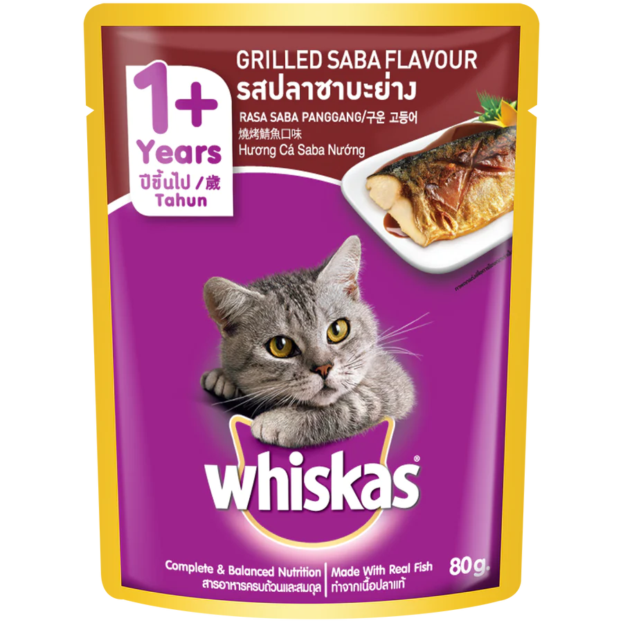Whiskas Grilled Saba Cat Wet Food Pouch 80g