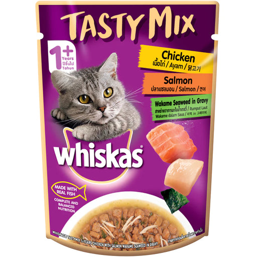 Whiskas Tasty Mix Chicken & Salmon with Wakame Seaweed in Gravy Cat Wet Food 70g X24