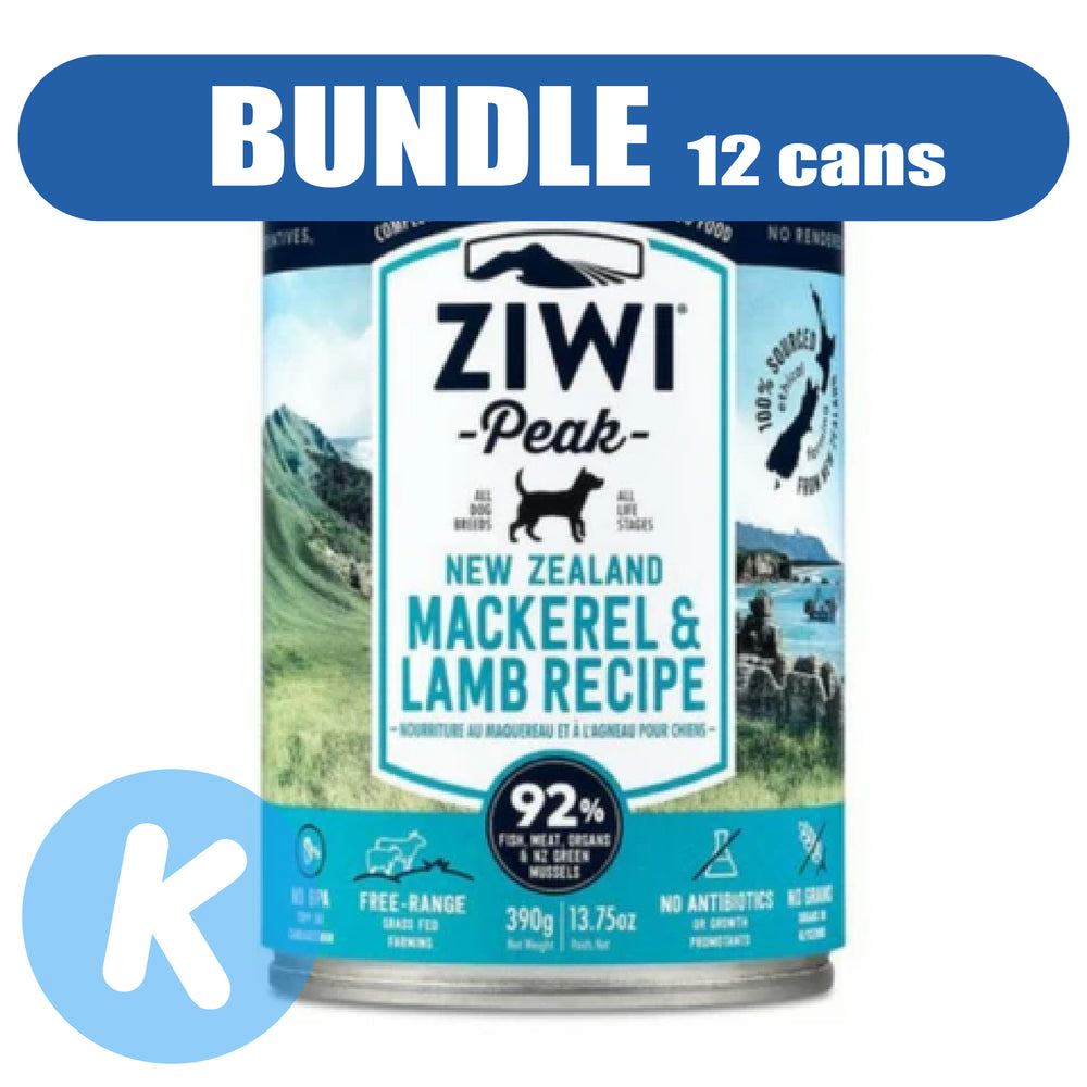 Ziwi Peak Mackerel and Lamb Canned Dog Food (390g) 12 Cans