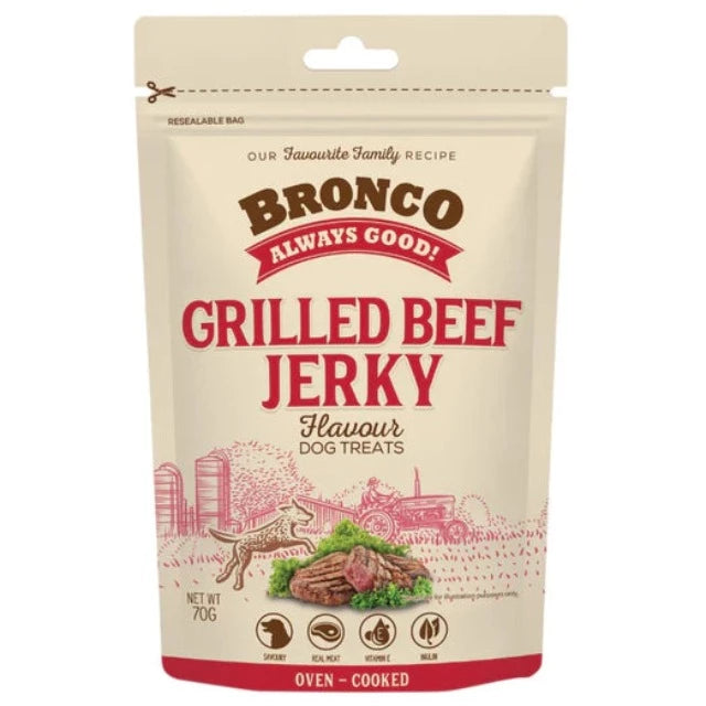 Bronco Jerky Grilled Beef Dog Treat 70g X12