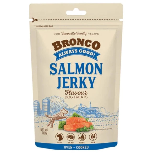 Bronco Jerky Salmon Dog Treat 70g X12
