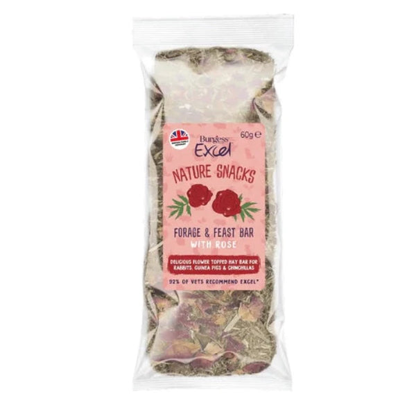 Burgess Excel Nature Snacks Forage & Feast Bar With Rose Hay Treat For Small Animals 60g