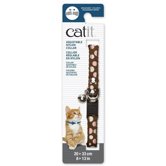 Catit Adjustable Breakaway Nylon Collar with Rivets Brown with Polka Dots 20-33cm