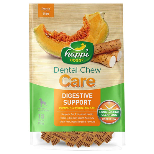 Happi Doggy Dental Chew Care Pumpkin & Mountain Yam Digestive Support 150g (2.5" Petite)
