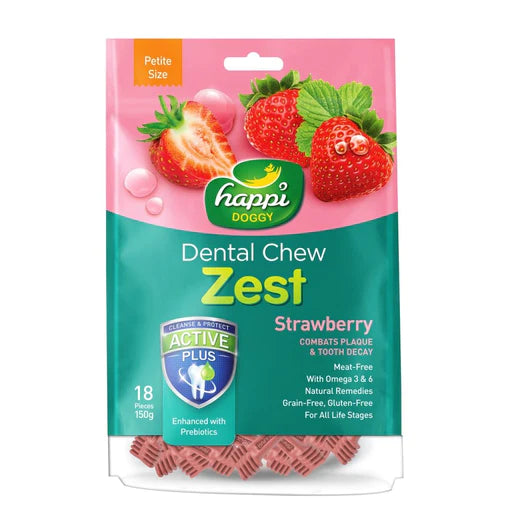 Happi Doggy Zest Strawberry Dental Dog Chew 150g