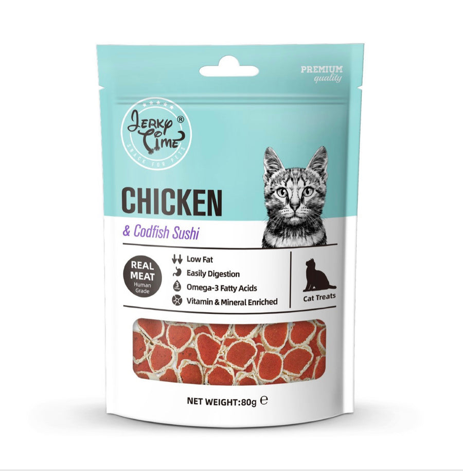 Jerky Time Chicken Jerky with Codfish Sushi Cat Treats 80g