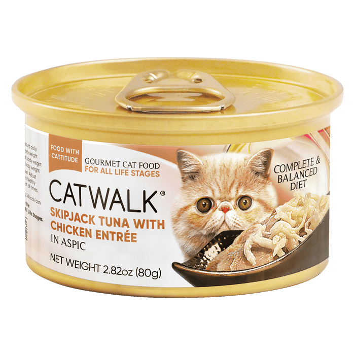 Catwalk Skipjack Tuna With Chicken Entrée Wet Cat Food COMPLETE MEAL in aspic 80g X24