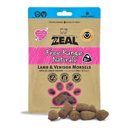 Zeal Free Range Naturals Lamb & Venison Morsels Treats 100g [Cats & Dogs]