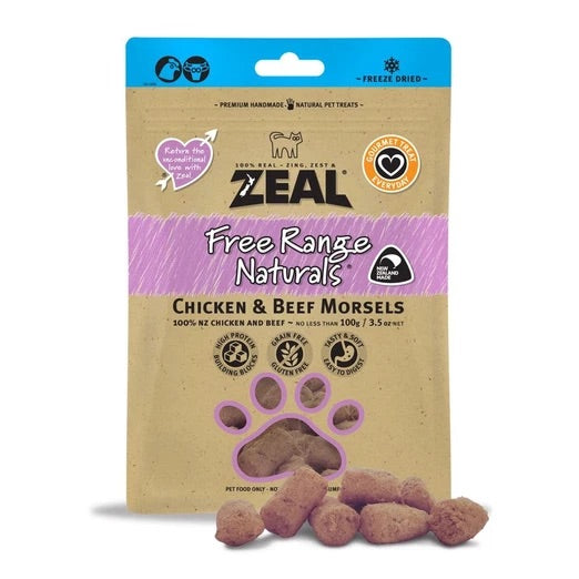 Zeal Free Range Naturals Chicken & Beef Morsels Treats 100g [Cats & Dogs]
