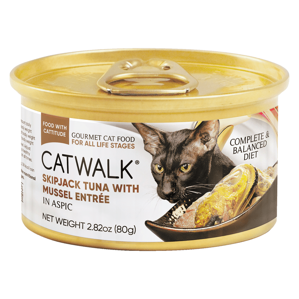 Catwalk Skipjack Tuna with Mussel Entrée Wet Cat Food COMPLETE MEAL in aspic 80g X24