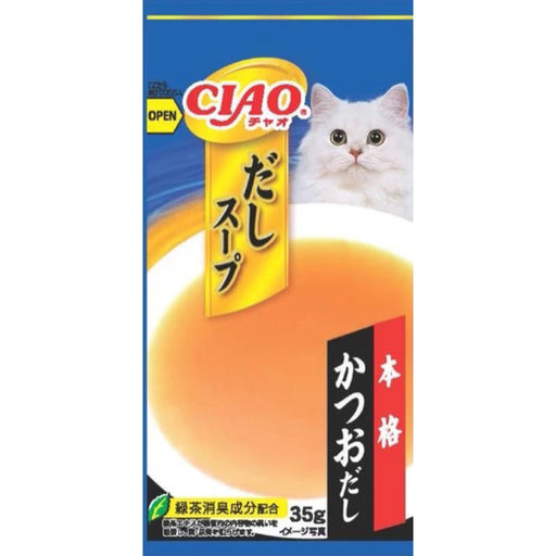 CIAO Dashi Soup Line Bonito Grain-Free  Pouch Liquid Cat Treats 35g x4