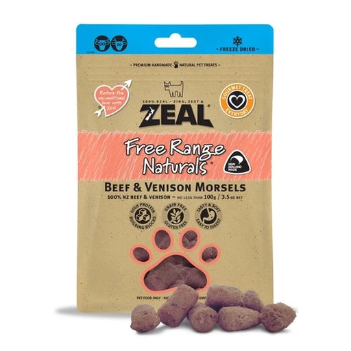 Zeal Free Range Naturals Beef & Venison Morsels Treats 100g [Cats & Dogs]