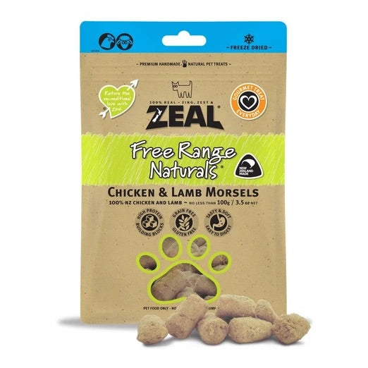 Zeal Free Range Naturals Chicken & Lamb Morsels Treats 100g [Cats & Dogs]