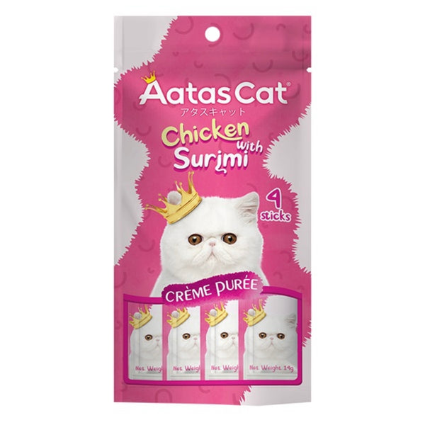 Aatas Cat Creme Puree Chicken with Surimi 56g X4 Packs