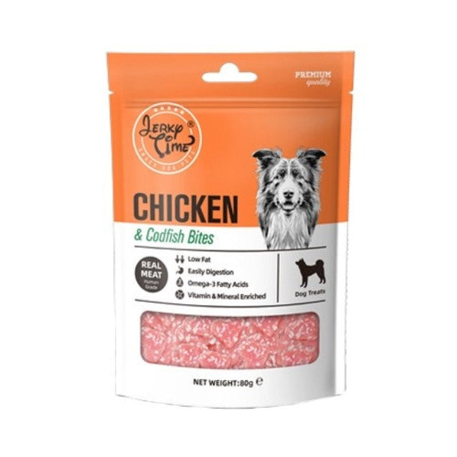 Jerky Time Soft Chicken & Codfish Bites Heart Shape for Dogs 80g