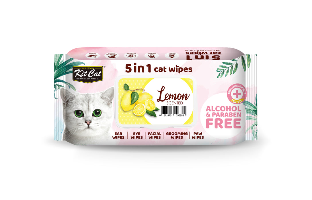KitCat 5-in-1 Wipes 80 Wipes - Lemon