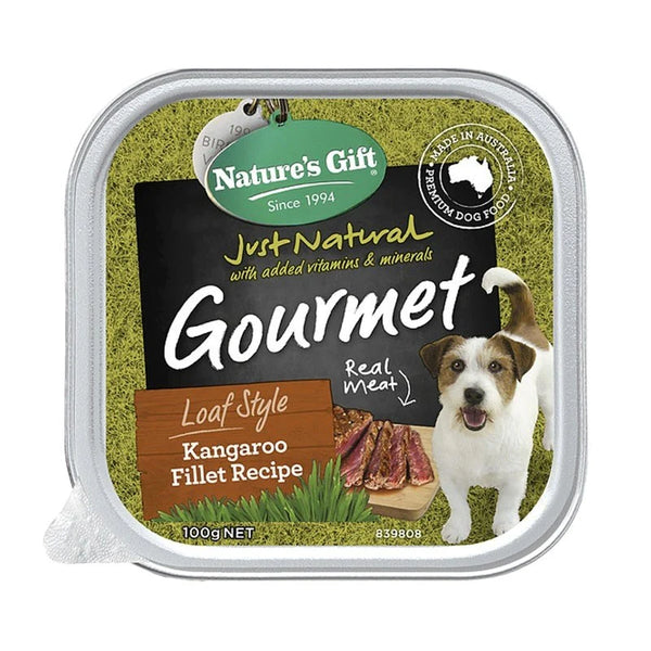 Nature's Gift Gourmet Loaf Style Kangaroo Fillet Recipe Tray Dog Food 100g X9