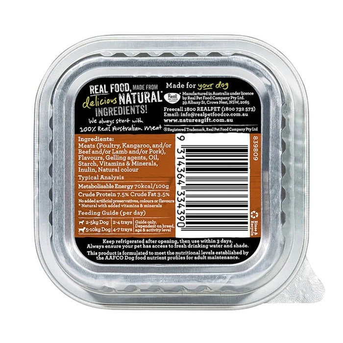 Nature's Gift Gourmet Loaf Style Kangaroo Fillet Recipe Tray Dog Food 100g X9