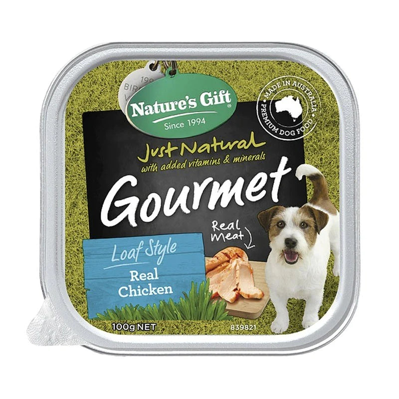 Nature's Gift Gourmet Loaf Style Real Chicken Tray Dog Food 100g X9