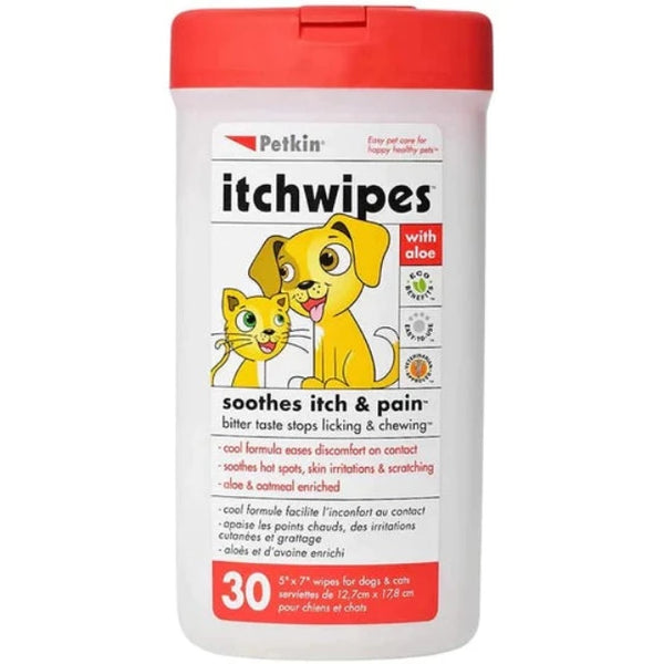 Petkin Itch Wipes For Cats & Dogs 30ct