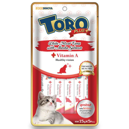 Toro Cat Treat Plus White Meat Tuna with Alaska Salmon and Vitamin A for Healthy Vision 75g (15g x 5pcs)