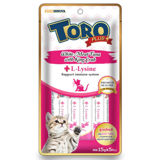 Toro Cat Treat Plus White Meat Tuna with King Crab & L-Lysine to Support Immune System 75g (15g x 5pcs)