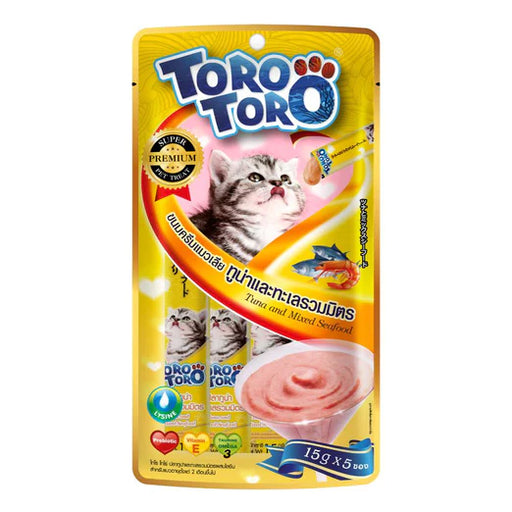 Toro Tuna & Mixed Seafood with Lysine Liquid Cat Treats | 15g X 5 Sticks