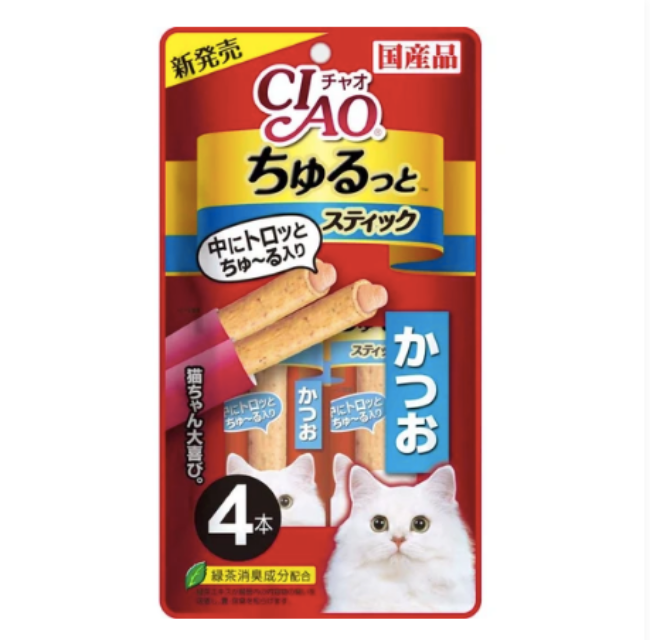 Ciao Churutto Stick Liquid Cat Treats 7g X4pcs | Wrapped in Grilled Chicken & Bonito