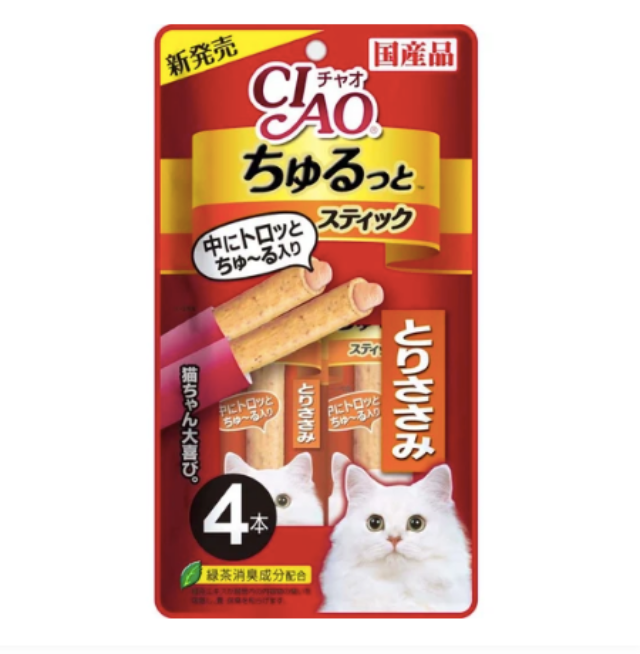 Ciao Churutto Stick Liquid Cat Treats 7g X4pcs | Wrapped in Grilled Chicken & Bonito