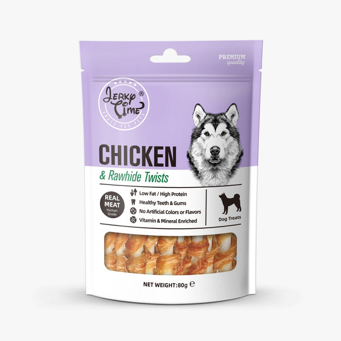 Jerky Time Dried Chicken & Rawhide Twists for Dogs 80g